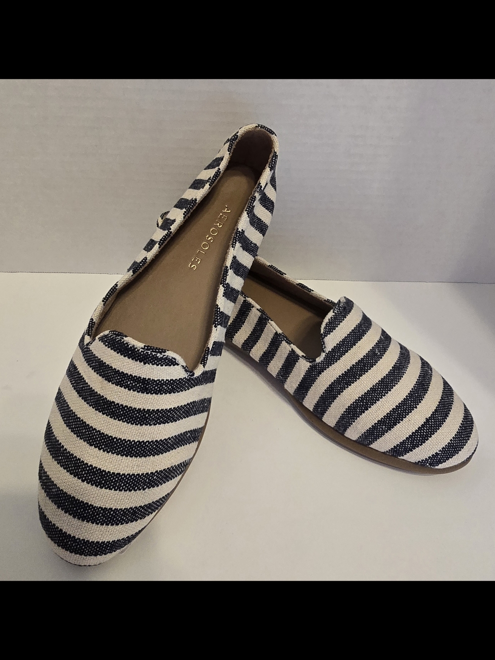 AEROSOLES Navy and White Striped Slip-On Loafer